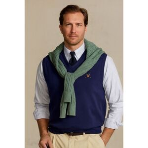 Vintage Polo Golf Ralph Lauren Mens Blue Sleeveless V-Neck Pullover Golf Sweatsh